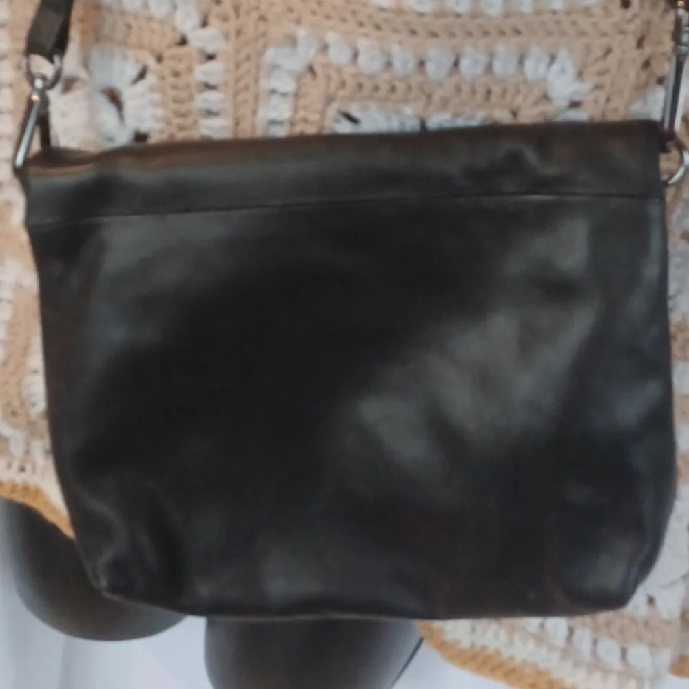 Margot Black Leather Robbie Fold-Over Crossbody Bag
